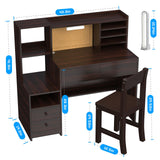 RUPOLX Espresso Kids Desk and Chair Set for 5-12 Year Old,Kids Study Desk with 3-Color Lights,Childrens Computer Desk with 4 Drawers, Kids Study Table with Storage Shelf-D-40 RUPOLX