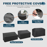 VONZOY 5 Piece Patio Furniture Set with Fire Pit Table, Outdoor Sectional Conversation Sets Brown Wicker Rattan Sectional Sofa for Patio Garden Backyard, 4'' Thickened Cushion Dark Grey VONZOY