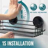 TAILI Shower Caddy Suction Cup 2 Pack with Hooks & Soap holder, Heavy Duty Shower Organizer for Bathroom, No Drilling Bathroom Organizer with Large Capacity, Black Metal Storage Basket TAILI