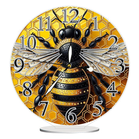 Sulunmo DIY Diamond Art Painting Kit Desk Tabletop Clock Craft Diamond Drill Art Kit for Home Decor Decoration, Creative Gift(Glow-in-The-Dark Bee-32) Sulunmo