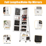 Alkmaar 360° Swivel Jewelry Armoire, Floor Standing Locking with Full Length Mirror,Bottom Drawer, Shelf, Wheels,White Cabinet with Large Storage Capacity (White push-pull) Alkmaar