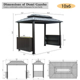 Domi 6x10FT Hardtop Grill Gazebo, Outdoor BBQ Gazebo with Double Galvanized Steel Roof, Patio Grill Canopy with 2 Cabinets and Ceiling Hooks for Backyard, Lawn, Garden, Brown domi outdoor living