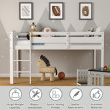 Costzon Twin Loft Bed, Solid Wood Low Loft Bed w/Guard Rail and Ladder, Boys & Girls Twin Bed for Kids Room, No Box Spring Needed, Classic Children Low Loft Bed with Storage for Bedroom, White Costzon