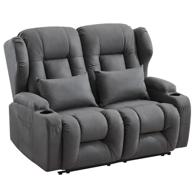 SAMERY 54.2" RV Loveseat Recliner Sofa, Manual Recliner Loveseat RV Sofa Home Theater Seating with Arm, Cup Holders and Side Pocket for Living Room/Office/Apartment
