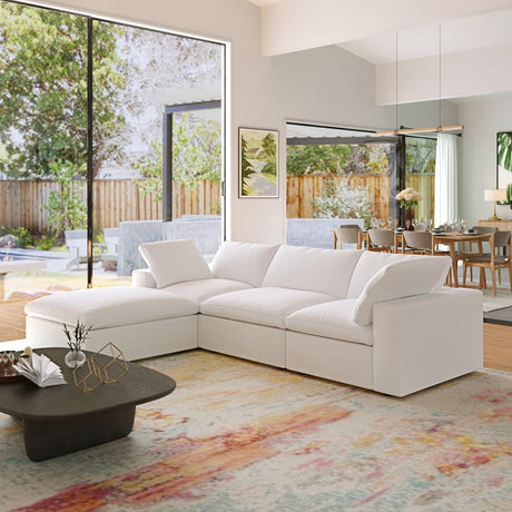 JACH 120" L Shape Cloud Modular Couches for Living Room, Modern Convertible Sectional Sofa Couch, Couch Cushion Covers Removable, Sectional Sofas for Party Bedroom Apartment (White) JACH