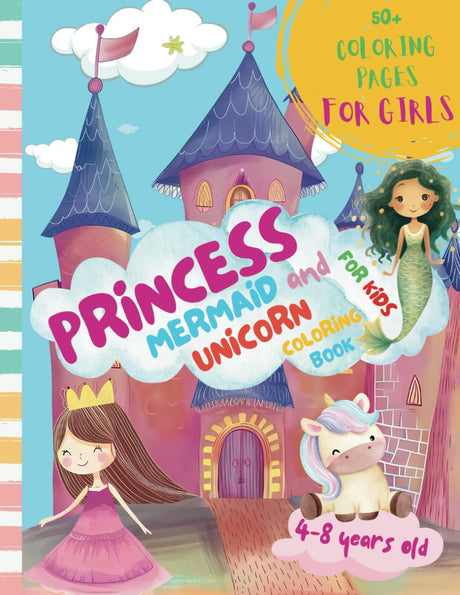 Princess Coloring Book for Kids: 50+ Fun and Adorable Pages with Princesses, Mermaids, Unicorns and Fairytale Animals for Girls Ages 4-8 WoodArtSupply
