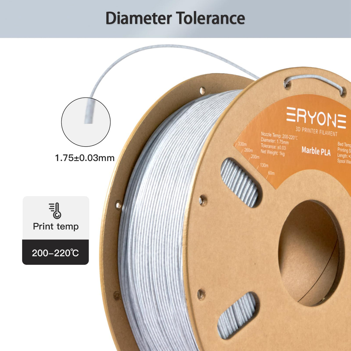 ERYONE Marble PLA Filament 3D Printer Filament 1.75mm +/- 0.03mm Fits for Most FDM 3D Printers, 1KG Cardboard Spool(2.2LBS), Marble ERYONE