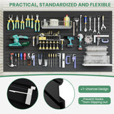 Noliven Slatwall Panel Wall Storage Systems, 4x8 ft Slat Wall Paneling Garage Wall Organizer with Six Hooks, Heavy Duty Wall Mounted PVC Wall Rack, Black Noliven