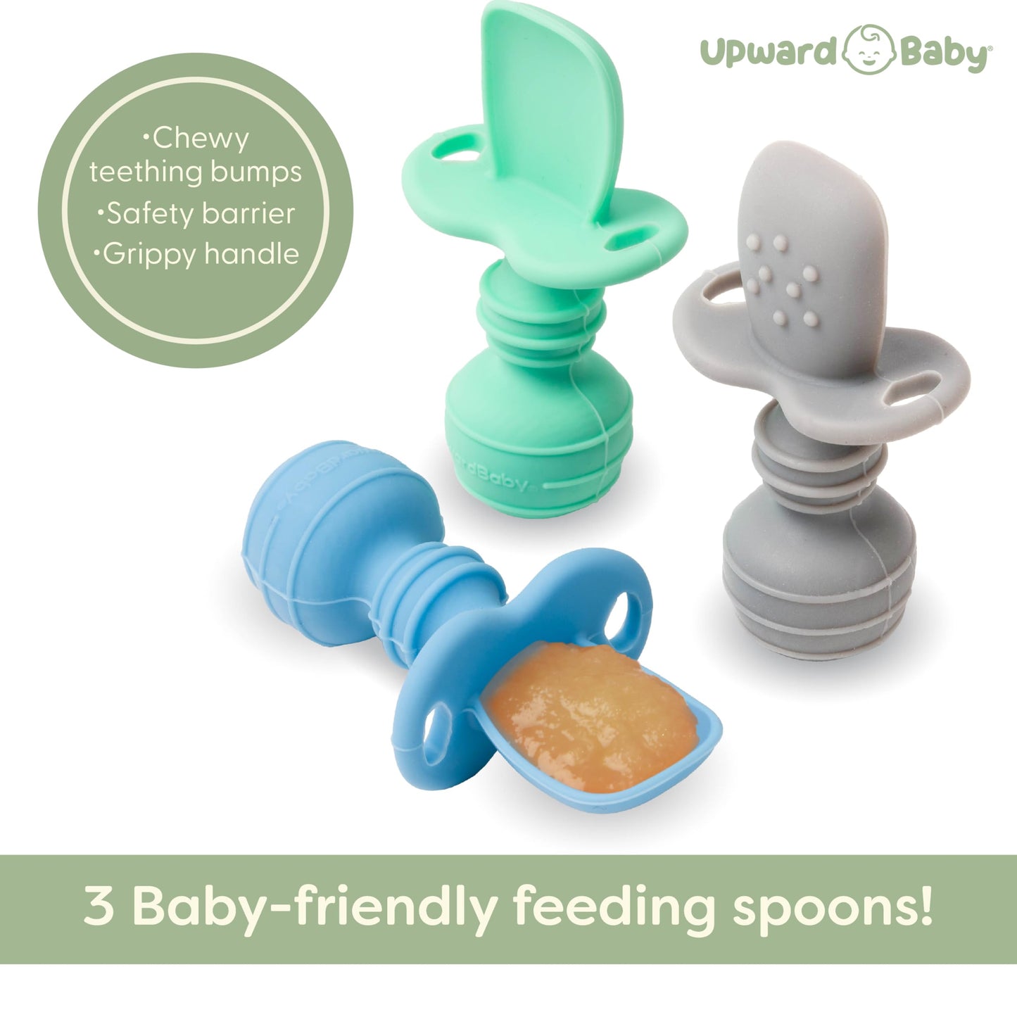 UpwardBaby Self Feeding Spoons with Anti-Choke Barrier – Silicone Utensils for 4 Months+ – Baby Led Weaning Silicone Spoon - Feeding Supplies