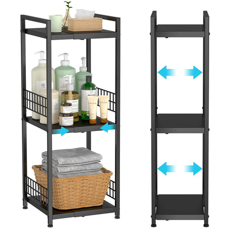 DAOUTIME 3-Tier Metal Shelving Unit, Expandable, Free-Standing, Narrow, Open Floor Shelves, Ideal for Bathroom, Kitchen, Laundry, Storage, Organization DAOUTIME