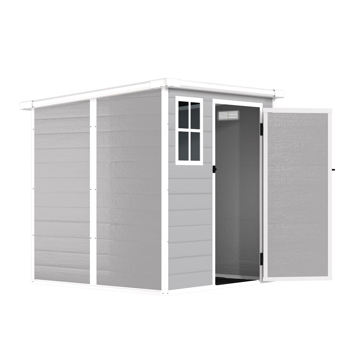 Outdoor Storage Shed 6x6 FT, Resin Lean to Shed with Floor, Window, Lockable Door, Waterproof Outside Sheds Patio Furniture Tool Shed for Bike, Garbage Can, Lawn Mower (Grey, 6 * 6ft) OUEEEDD