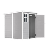Outdoor Storage Shed 6x6 FT, Resin Lean to Shed with Floor, Window, Lockable Door, Waterproof Outside Sheds Patio Furniture Tool Shed for Bike, Garbage Can, Lawn Mower (Grey, 6 * 6ft) OUEEEDD