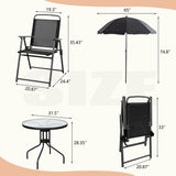 Vongrasig 6 Piece Folding Patio Dining Set,Small Metal Outdoor Garden Patio Table and Chair Set w/Umbrella for Lawn,Deck,Backyard,Black Vongrasig