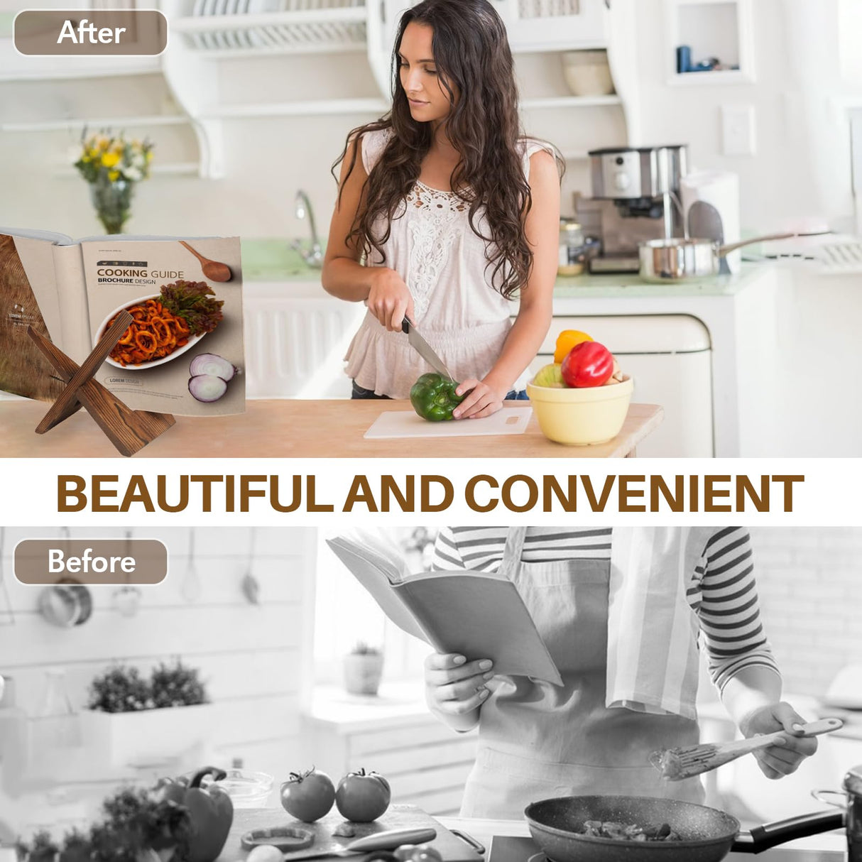 Cookbook Stand, Stylish Recipe Book Holder, Wooden Cookbook Holder, Multifunctional Photo Picture Frame Display Stand Cook Book Holder Stand for Home Kitchen Counter Tabletop Decor Openfly