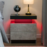 LED Nightstand Bedside Drawer Led Cabinet LED Lights Modern End Side Table with 2 Drawers for Bedroom Grey Generic