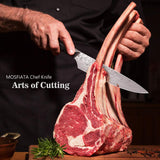MOSFiATA 8" Super Sharp Professional Chef's Knife with Finger Guard and Knife Sharpener, German High Carbon Stainless Steel EN1.4116 with Micarta Handle and Gift Box MOSFiATA