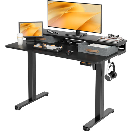 Seang Electric Standing Desk with 2 Drawers, Adjustable Standing Desk with Storage Shelf, Height Adjustable Stand up Desk for Home Office with 3 Presets & 2 Hooks,48 Inch, Black Seang