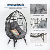 Temminkii Outdoor Patio Wicker Egg Chair Oversived Indoor Basket Rattan Chair with Stand,4''Cushion 410bls Capacity for Backyard Balcony Bedroom (Gray) Temminkii