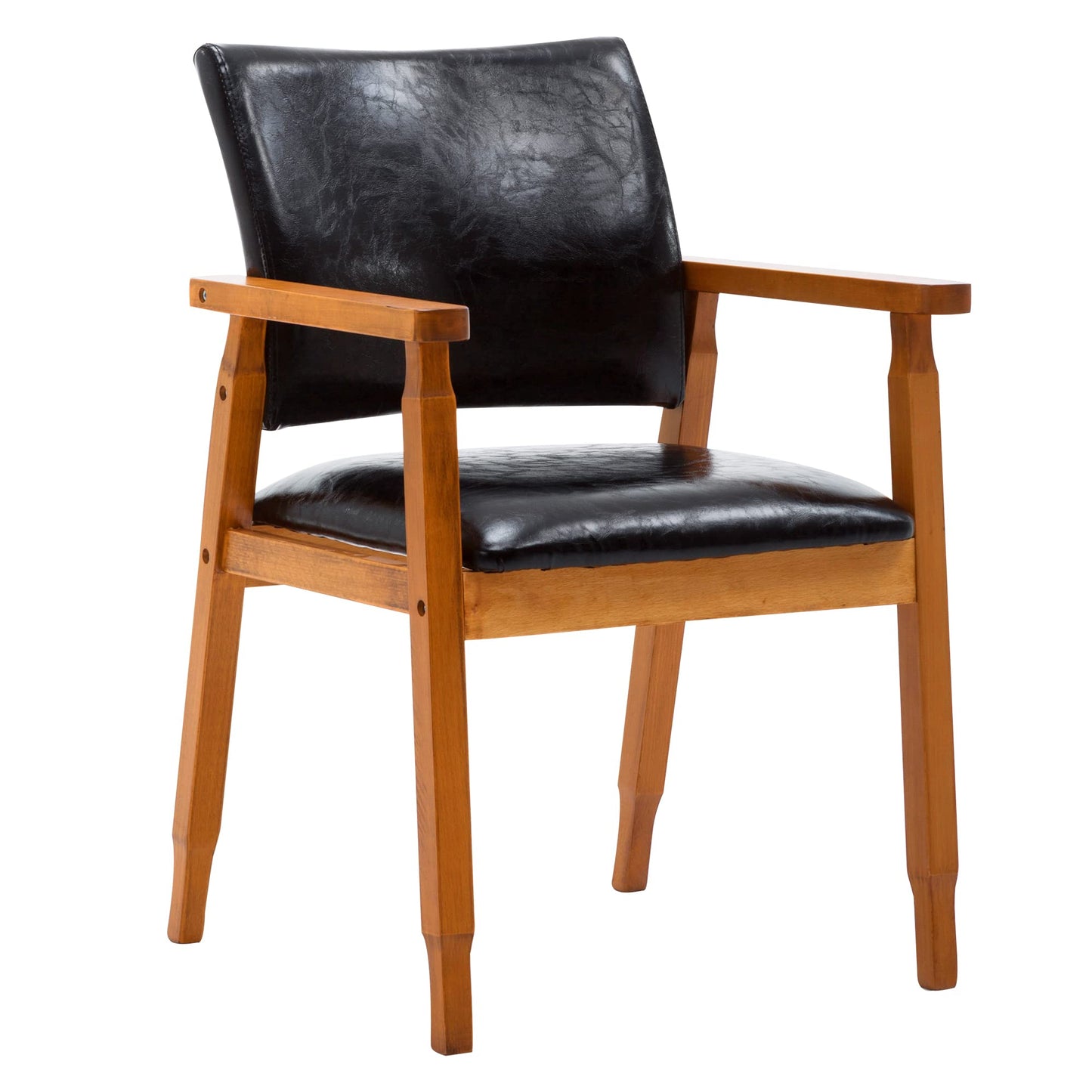 NOBPEINT Mid-Century Dining Side Chair with Faux Leather Seat in Black, Arm Chair in Walnut