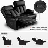MCombo Power Loveseat Recliner, Electric Reclining Loveseat Sofa with Heat and Vibration, Cup Holders, USB Charge Port for Living Room 6075 Faux Leather (Loveseat Recliner, Black) MCombo