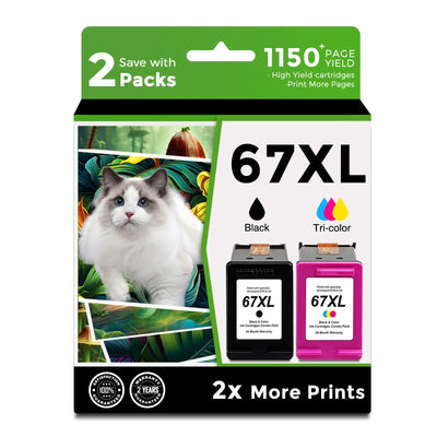 67XL Ink Cartridge Replacement for HP 67 XL hp67xl Black/Color Combo Pack for DeskJet Envy 2755e 6055e 2700 2700e 6000 6000e 4155e 2734e 6455e 6400 2752e 4100 4100e 6400e 6458e 6052e Printer 67XXL