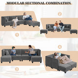Vongrasig 6 Pieces Sectional Couch Modular Sofa with Reversible Chaise 116" Velvet U-Shaped Couch Sofa 6-seat Modular Large Sectional Couch with Ottoman for Living Room, Upholstered Cushion (Grey) Vongrasig