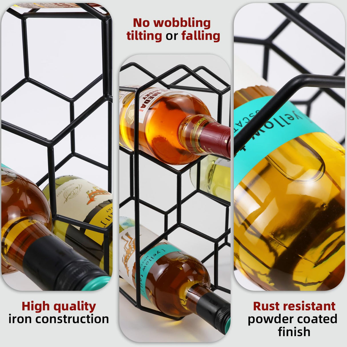 Luoieo 14 Bottles Black Wine Rack Countertop,Geometric Stainless Steel Wine Bottle Holder,3Tier Wine Racks for Cabinet,Pantry,Bar,Table,No Assembly Required Luoieo