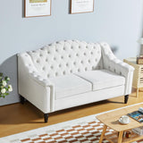 SUJOUCRAFT Chesterfield Camelback Chair & Loveseat, Living Room Soft Fabric Sofa Couch Set, Mid-Century Elegant Sectional Couches with Deep Seat Tufted Backrest (Velvet-Camelback-1+2, White) SUJOUCRAFT