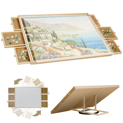vvituaC 1500 Pcs Tilting & Rotating Puzzle Board for Adults, Wooden Puzzle Table with 6 Drawers and Cover,Portable Board with Lazy Susan Rotatable 360-Degree，34.25" x 25.2" for 1500 Pieces