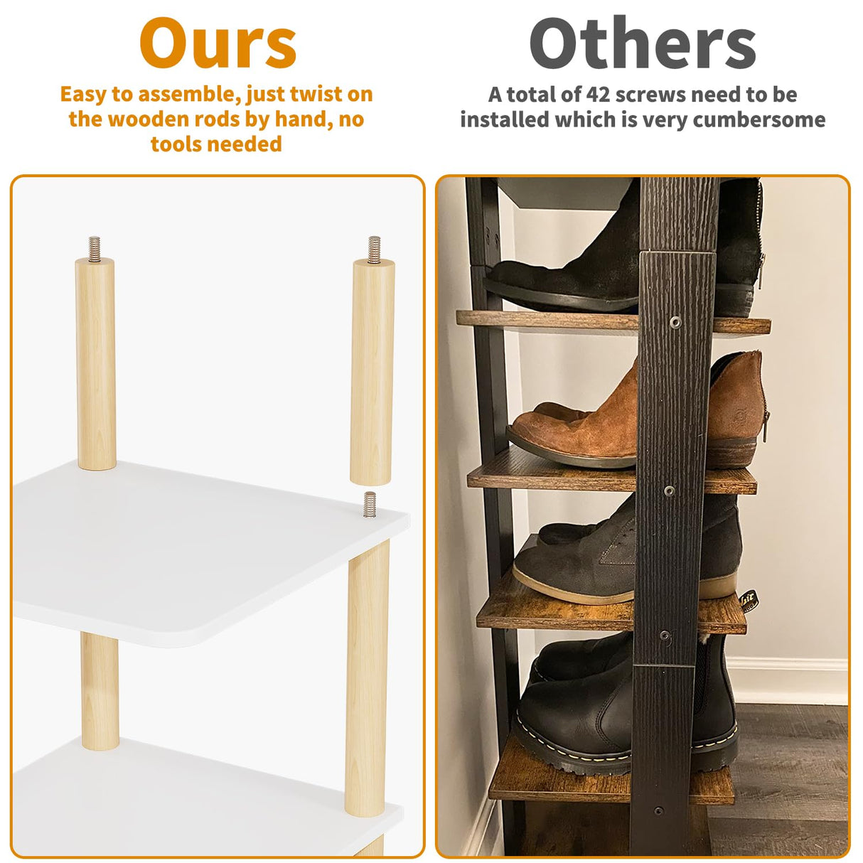 LUCKNOCK Vertical Shoe Rack, 8-Tier Tall Narrow Shoe Organizer for Entryway, Closet, Dorm & Small Spaces, Freestanding White Wooden Shoe Shelf Tower for Boots, Sneakers, Heels. LUCKNOCK