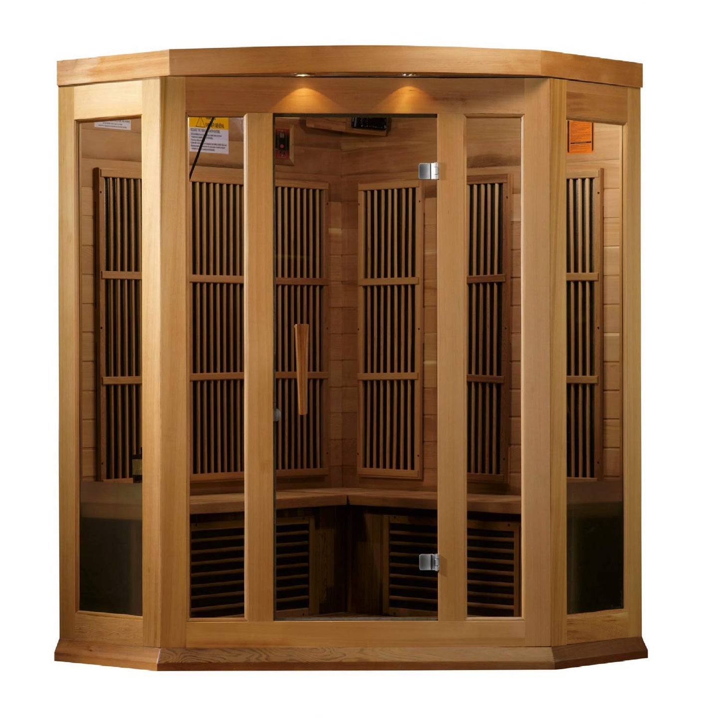 Maxxus 3 Per Low EMF FAR Infrared Carbon Corner Canadian Red Cedar Sauna - WoodArtSupply