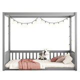 LOSTCAT Montessori Full Size Floor Bed with Canopy & Safety Rails in Grey LOSTCAT