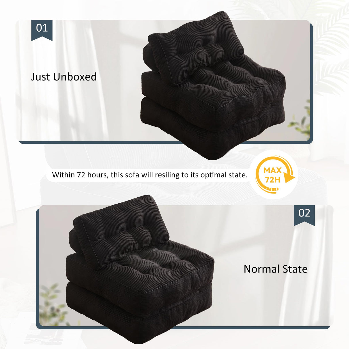 Afuson Folding Chair Bed, Futon Sofa Bed for Bedroom and Living Room, Convertible Floor Couch for Small Spaces, Black Afuson