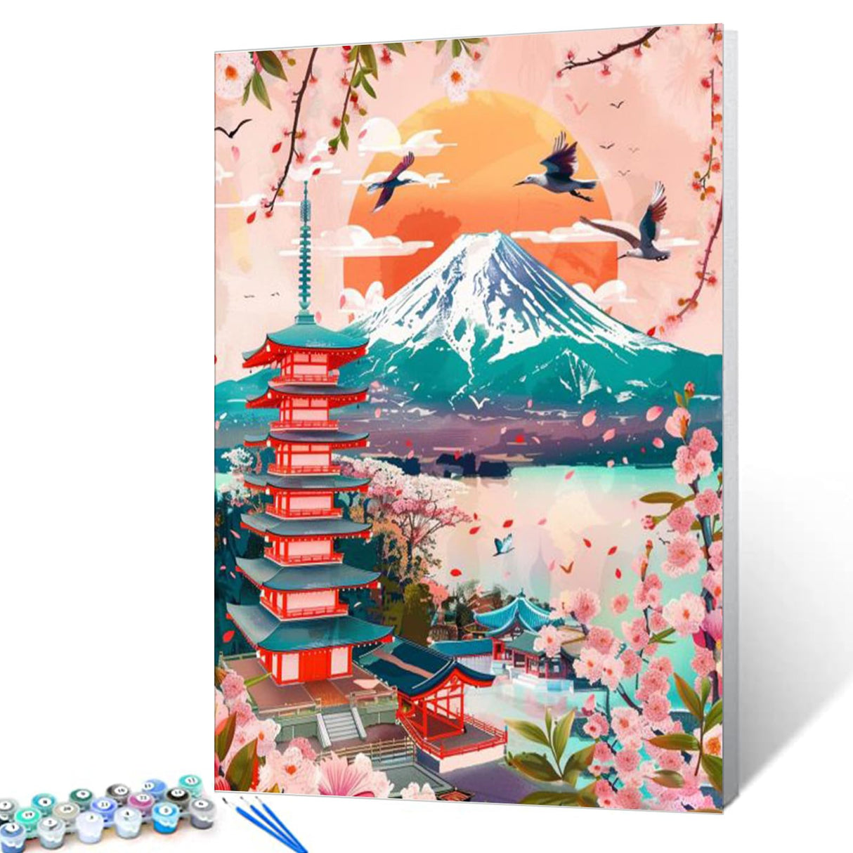 Mount Fuji Scenery DIY Paint by Numbers for Adults Japan Natural Landscape DIY Oil Painting Acrylic Paint Art Painting Kits Canvas with Acrylic Paints Iconic Landmarks Art 16x20 Inch（without Frame） Tucocoo