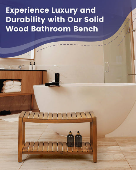 Upolana Teak Shower Bench, 32" Solid Wood Shower Stool for Inside Shower to Sit On, Wooden Bathroom Shower Seat Waterproof Upolana