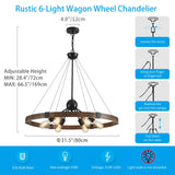 XINGQI 31.5" Wagon Wheel Chandeliers Large Modern Farmhouse Light Fixture, Black & Wood Grain Finish 6-Light for Dining Room Living Room Office XINGQI