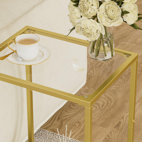 HOMSHO Side Tables Set of 2, End Tables with Tempered Glass, 2-Tier Nightstands with Storage Shelves, Coffee Table with Modern Style, Slim Sofa Table for Living Room, Bedroom, 11.8" D x 15" W, Golden HOMSHO