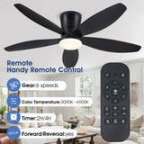 Surtime 48" Ceiling Fans with Lights-Low Profile Ceiling Fan with Light and Remote/APP Control,Flush Mount,DC Reversible,LED Dimmable Blakc Ceiling Fans for Bedroom,Indoor/Outdoor Patio Use Surtime