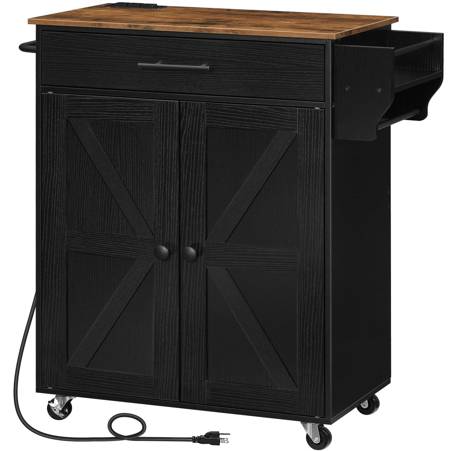 HOOBRO Kitchen Island with Power Outlet, Kitchen Storage Island with Large Worktop, Spice Rack and Drawer, Rolling Kitchen Cart on Wheels, for Kitchen and Dining Room, Rustic Brown and Black  - WoodArtSupply