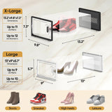 BALEINE 12 Pack Stackable Shoe Storage Boxes Fit Size 9, Thickened Clear Shoe Box Bins with Lids, Plastic Foldable Organizer Sneaker Storage Containers (Large, Black) BALEINE