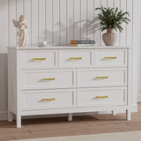 LYNSOM Farmhouse 7 Drawers Dresser for Bedroom, Wood Rustic Wide Chest of Drawers with Deep Drawers, Metal Handle, Storage Dressers Organizer for Entryway, Hallway, White LYNSOM
