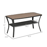 Outsunny PE Rattan Outdoor Coffee Table with Storage, 2-Layer Wicker Side Table, Patio Storage Table with Wood-Plastic Composite Top for Garden, Porch, Backyard, Mixed Brown Outsunny