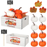 Thyle 16 Pcs Thanksgiving Tiered Tray Decor Fall Mini Wood Crate Thanksgiving Pumpkin Decor Fall Pumpkin Table Centerpiece Maple Leaves Label Farmhouse Wooden Storage Boxes Thyle