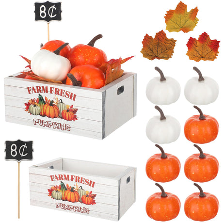 Thyle 16 Pcs Thanksgiving Tiered Tray Decor Fall Mini Wood Crate Thanksgiving Pumpkin Decor Fall Pumpkin Table Centerpiece Maple Leaves Label Farmhouse Wooden Storage Boxes Thyle