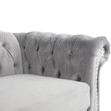 ONCIN Velvet Chesterfield Sofa, 84'' Modern Tufted 3 Seater Couch with Scroll Arms and Wood Legs for Living Room Bedroom (Gray), Grey Velvet, 84 In Chesterfield Sofa ONCIN