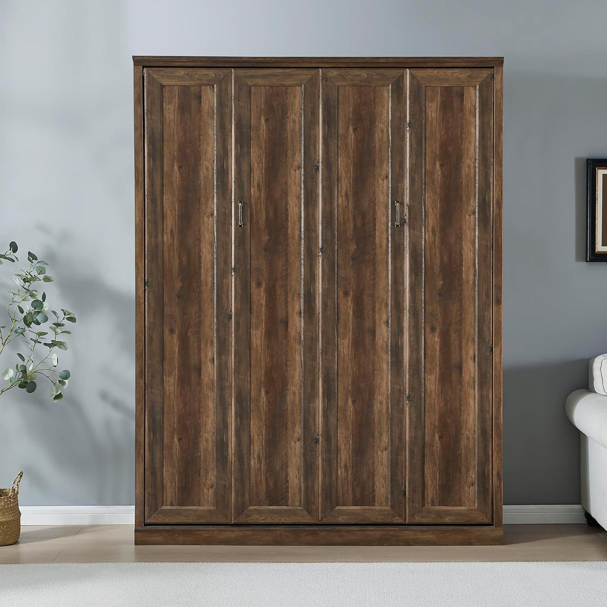 MERITLINE Queen Size Murphy Bed with USB Port,Wood Folding Brown Murphy Wall Bed Cabinet MERITLINE