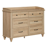 WAMPAT Kids Dresser for Bedroom with 6 Drawers, Oak Baby Dresser with Wide Chest of Drawers, Farmhouse Kids Closet Storage Organizer, Wood Dressers for Living Room, Nursery, Hallway WAMPAT