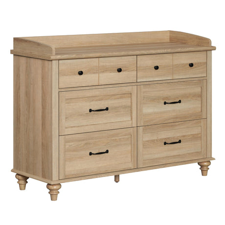 WAMPAT Kids Dresser for Bedroom with 6 Drawers, Oak Baby Dresser with Wide Chest of Drawers, Farmhouse Kids Closet Storage Organizer, Wood Dressers for Living Room, Nursery, Hallway WAMPAT