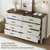 LYNSOM Farmhouse 8 Drawer Dresser for Bedroom, 55 Inch Wide Wood Rustic Chest of Drawers with X-Marking & Bar Handle, Large Storage Dressers Organizer for Bedroom, Living Room, Antique White LYNSOM