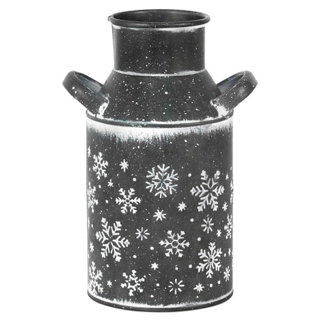 Putuo Decor Galvanized Gray Metal Vase Snowflake Design Christmas Decorative Milk Can with Gray Handles Vintage Farmhouse Christmas Décor for Holiday Festive Centerpieces Home Accents Putuo Decor